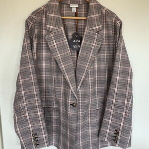 Ava & Viv Brown, Cream & Rust Plaid Single-Button Blazer Women’s Sz 3XL